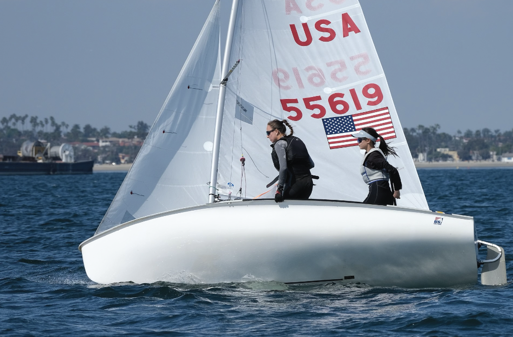 Katlia '26 (right) participates in a sailing competition.